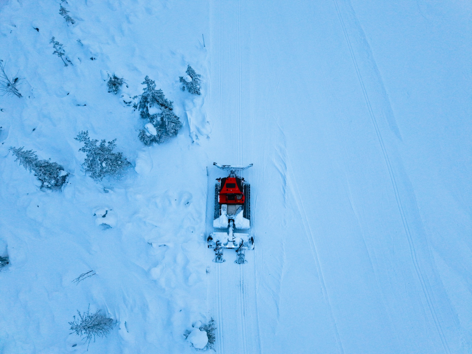Snowy landscape filmed from above
